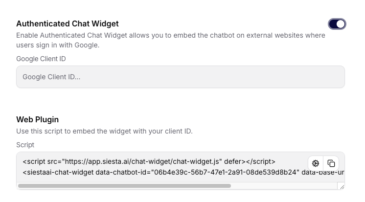 Authenticated chat widget settings