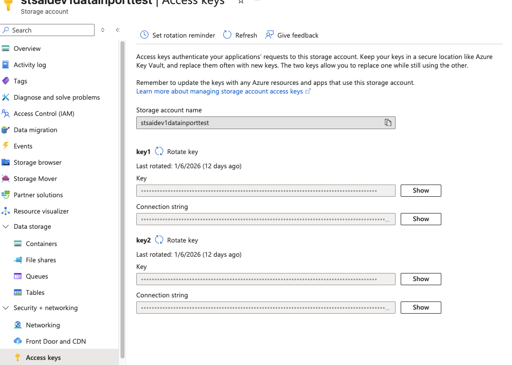 Access Keys in Azure Portal