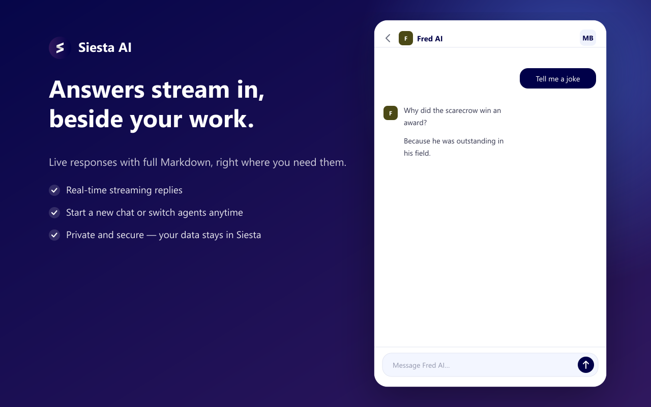 Siesta AI Chrome Extension chat view
