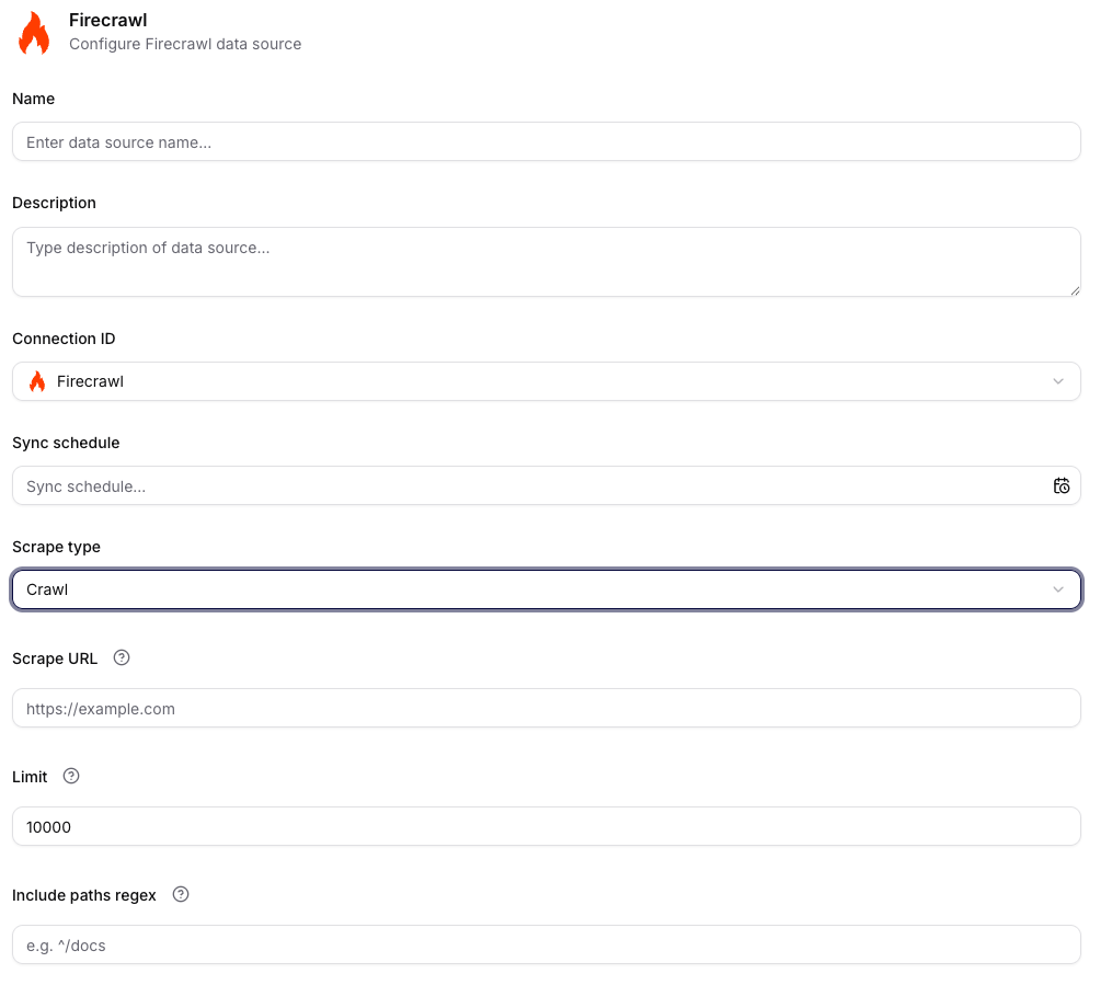 Firecrawl Data Source Configuration