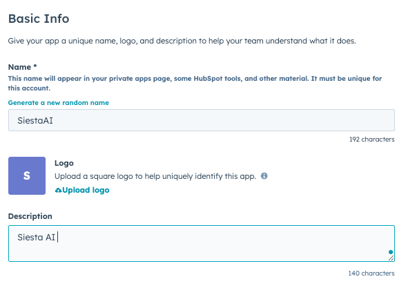 Basic information for Private App