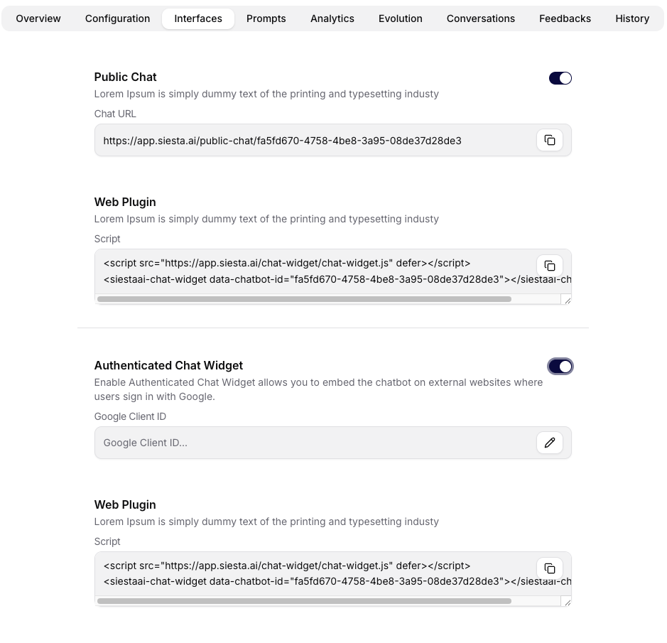 Chat Interface Settings