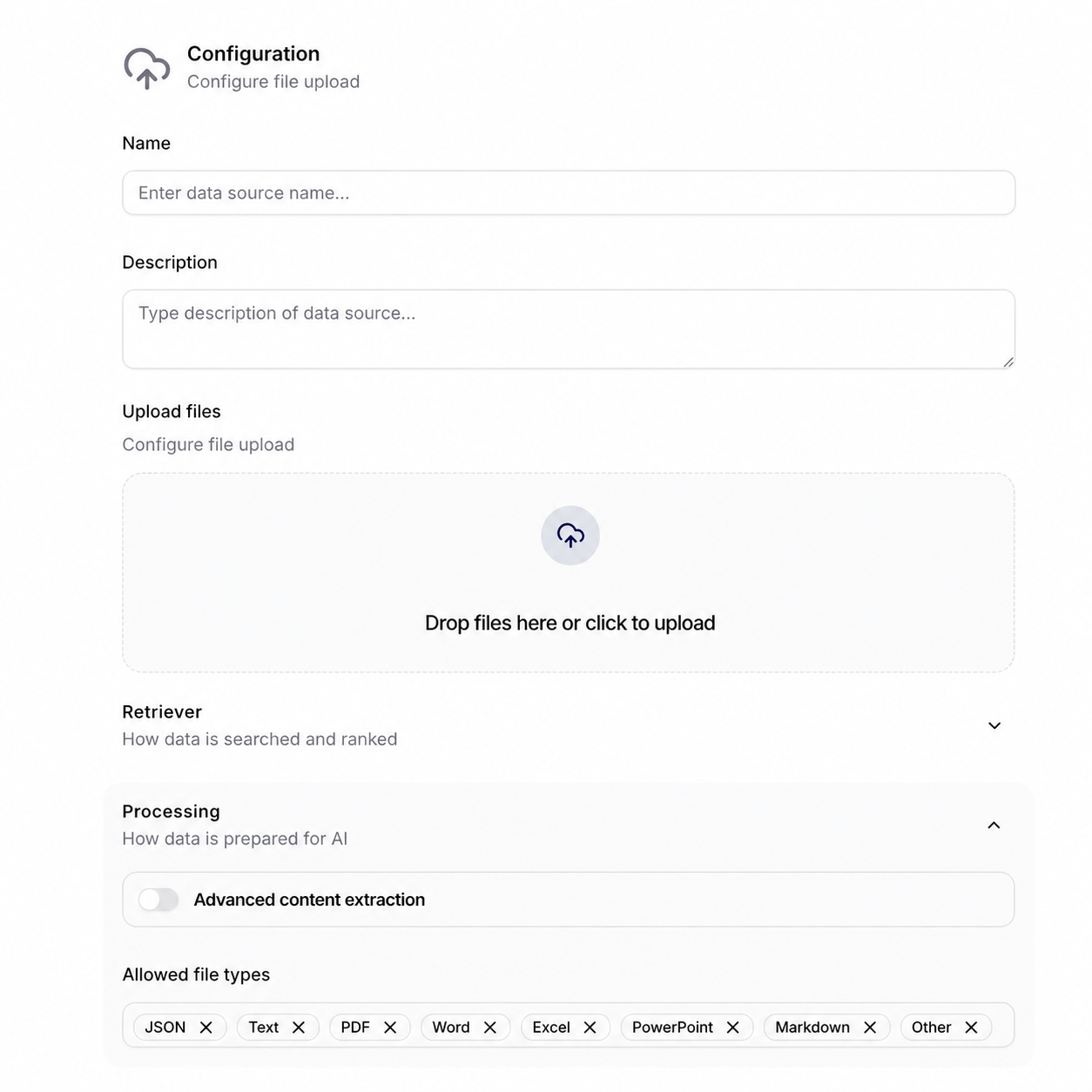 Manual Upload data-source configuration