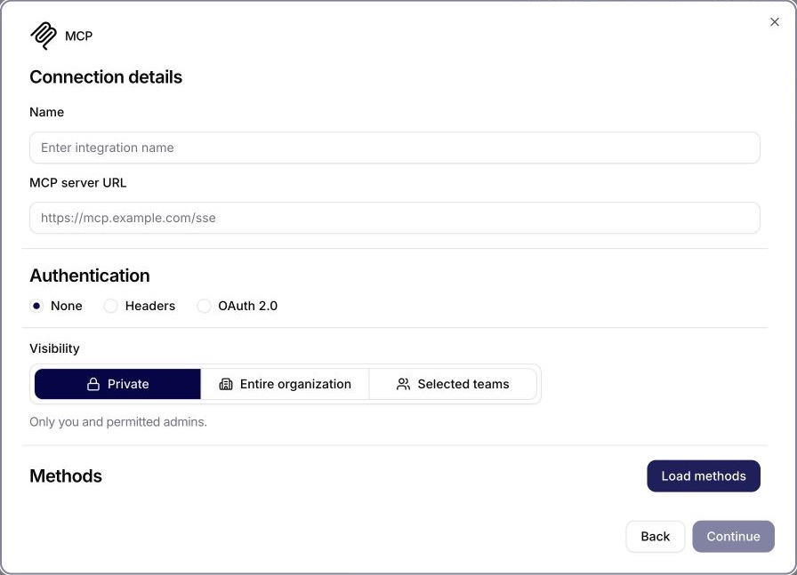 Authentication modes for an external MCP server