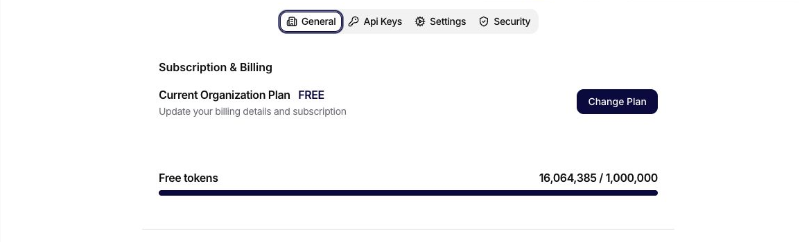 General tab with subscription and usage information