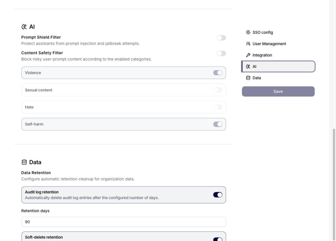Security tab with AI safety and data-retention controls