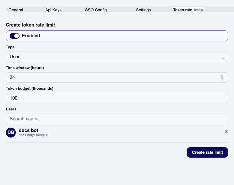 Token rate limits - creating a limit