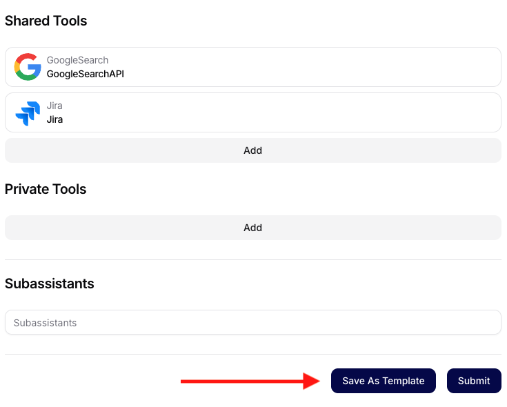 Save As Template in assistant settings