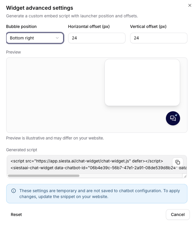 Widget advanced settings
