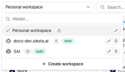 Výběr task workspace