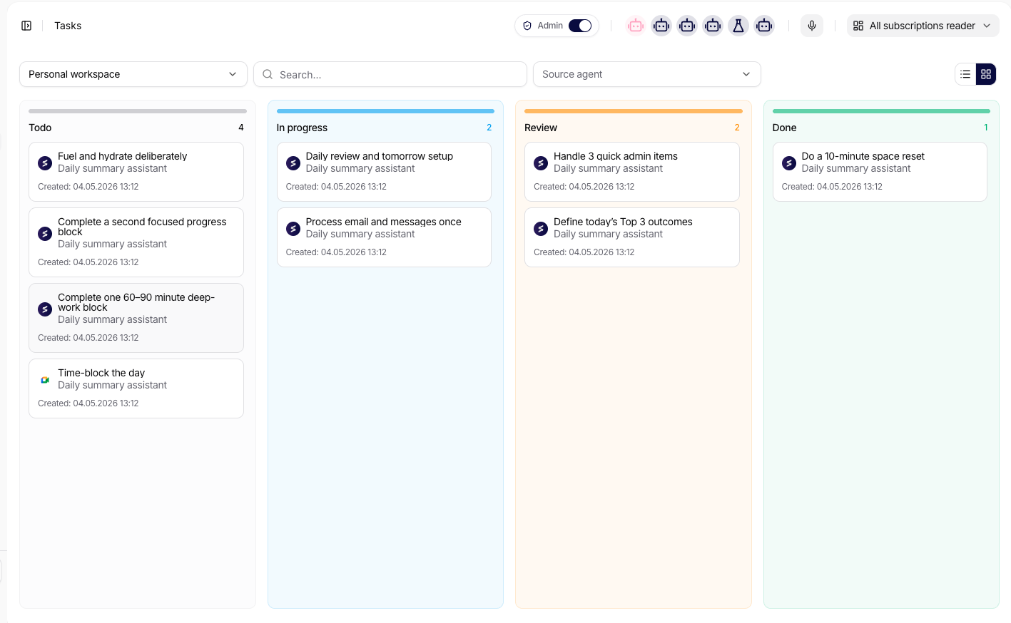 Zobrazení kanban úkolů