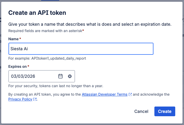Creación de token API de Atlassian