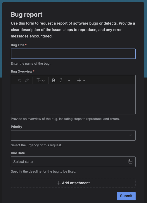 Formulario para reportar un error