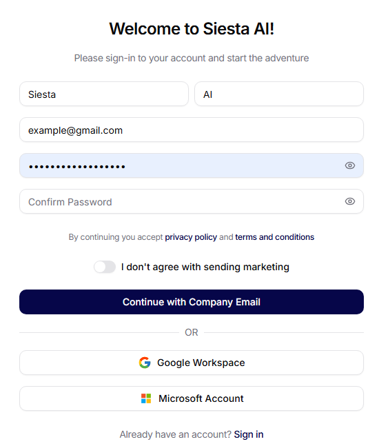 Pantalla de registro