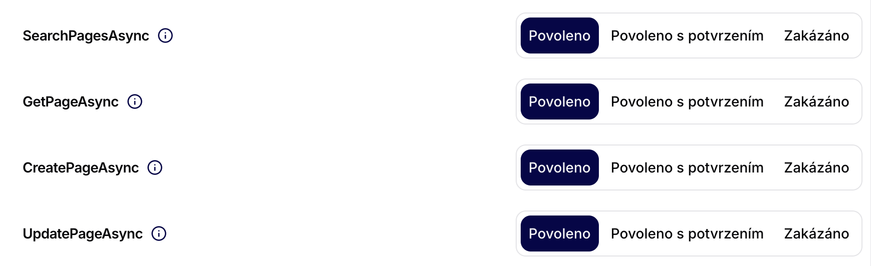 Nastavení oprávnění operací