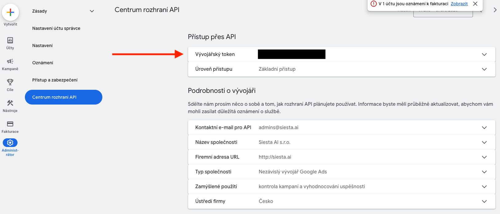 Où trouver le jeton développeur dans l'API Center