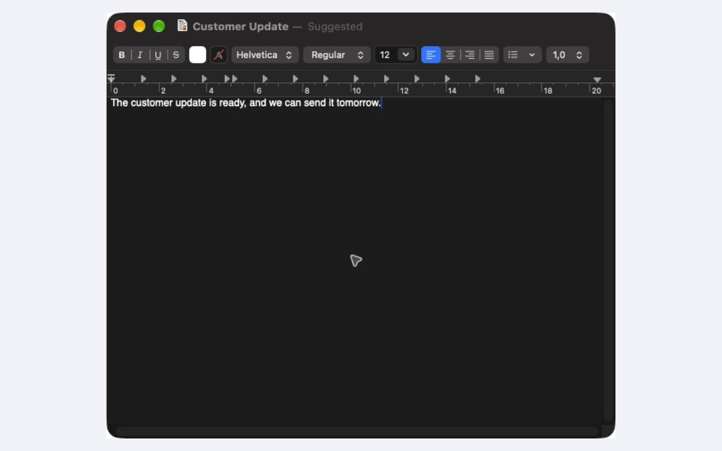 The corrected synthetic customer update in a desktop text editor