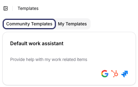 Library tabs and a template card with supported provider icons