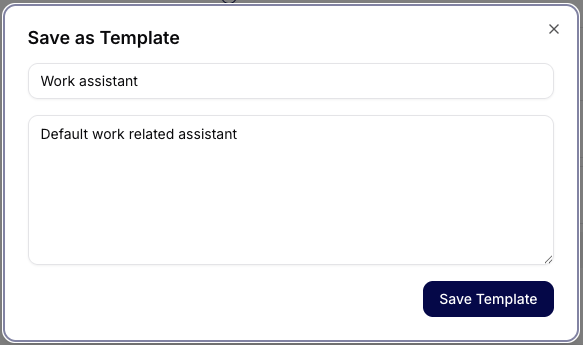 Save as template dialog showing template naming and confirmation controls