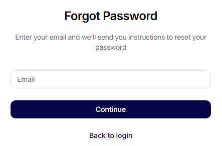 Schermata per il reset della password