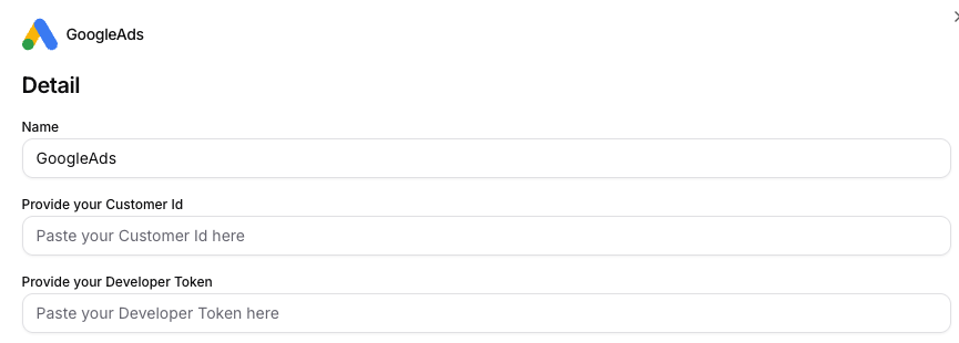Dettagli configurazione del connettore GoogleAds