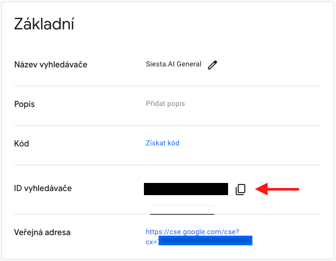 Copia dell'ID del motore di ricerca (cx)