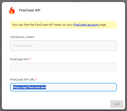 Firecrawl API-legitimasjonsoppsett eksempel