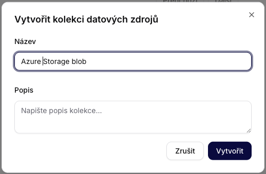 Vytvorenie kolekcie dátových zdrojov
