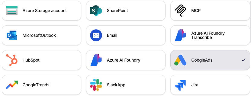 Výber GoogleAds v dialógu Add Connection