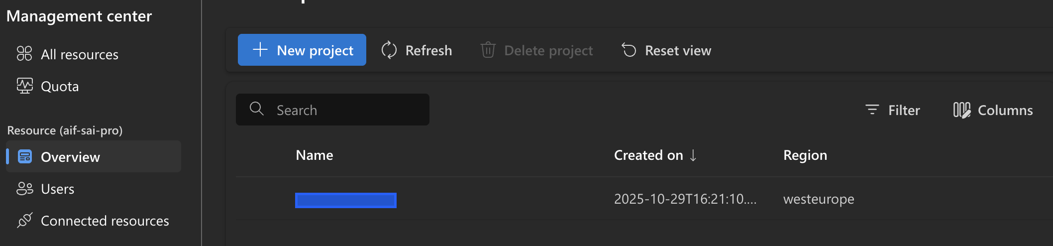 Skapa projekt i Management Center