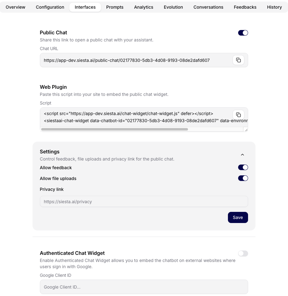 Inställningar för chattgränssnittet